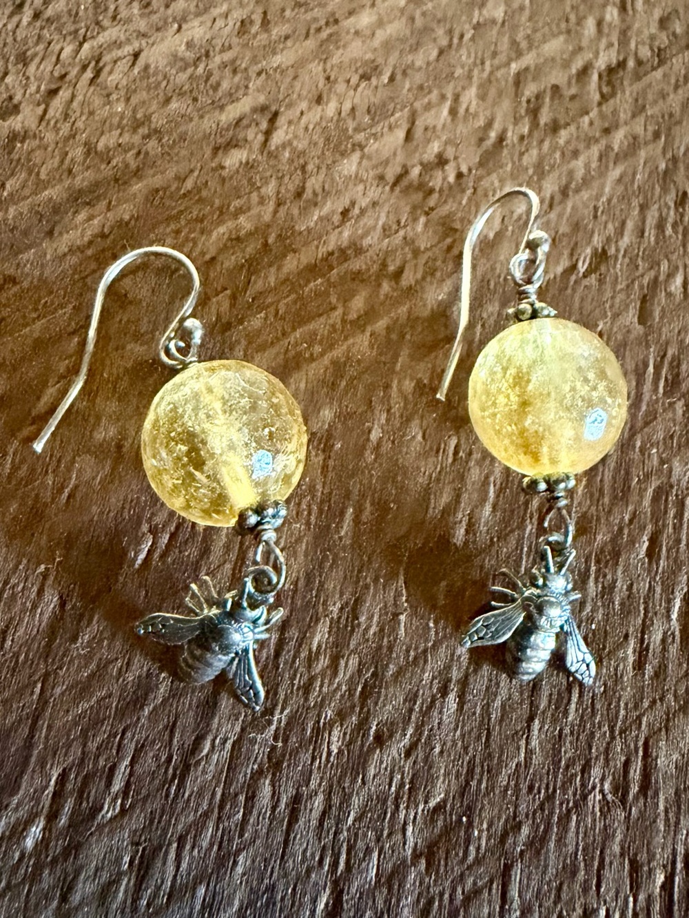 Citrine Bead Bee Dangle Earrings - Women Jewelry